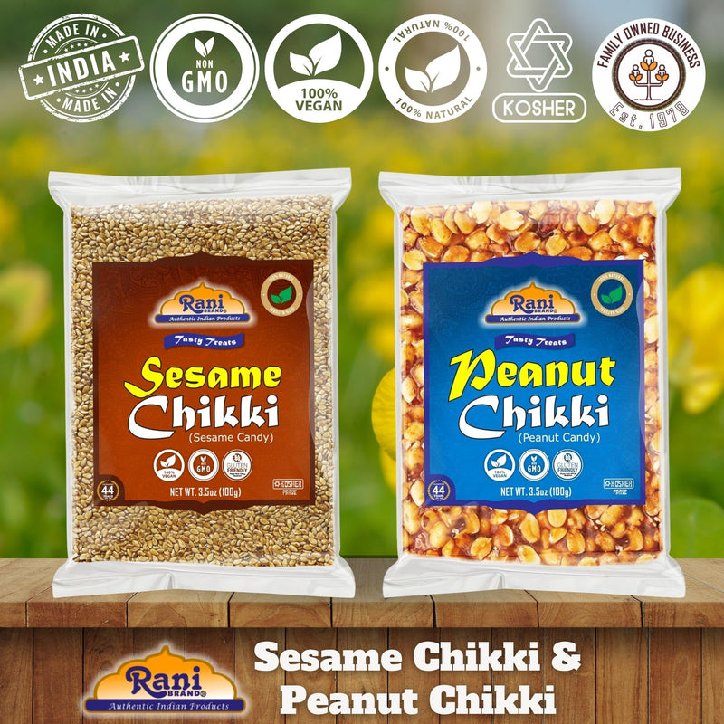 Rani Peanut & Sesame Chikki (Brittle Candy) 100g (3.5oz) x Pack of 2 ~ All Natural | Vegan | No colors | Gluten Friendly | Indian Origin