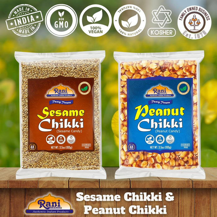 Rani Peanut & Sesame Chikki (Brittle Candy) 100g (3.5oz) x Pack of 2 ~ All Natural | Vegan | No colors | Gluten Friendly | Indian Origin