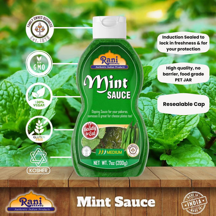 Rani Mint Sauce (Savory Dipping Sauce) 7oz (200g) Glass Jar, Ready to eat, Vegan ~ Gluten Free | NON-GMO | Kosher | Indian Origin