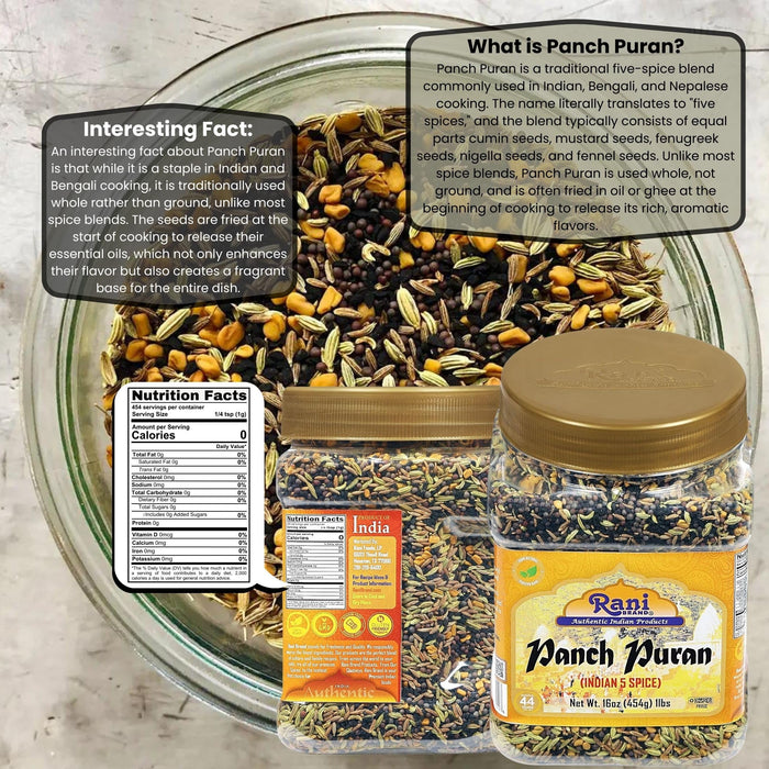 Rani Panch Puran (5 Spice) 16oz (1lb) 454g PET Jar ~ All Natural | Vegan | Gluten Friendly | NON-GMO | Kosher |  Indian Origin (Equal Blend of Fenugreek, Mustard, Kalonji/Nigella, Fennel and Cumin)