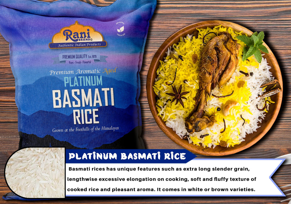 Rani Platinum White Basmati Rice Extra Long Aged 40-Pound Bag, 640oz (40lbs) 18.16kg ~ All Natural | Gluten Friendly | Vegan | Indian Origin | Kosher | Export Quality