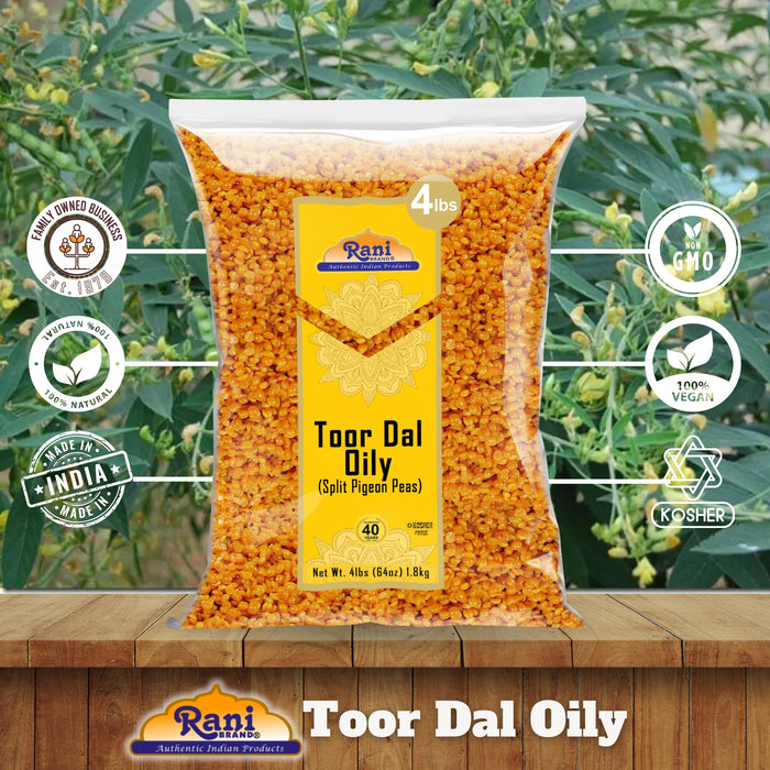 Rani Toor Dal (Split Pigeon Peas) Oily, 64oz (4lbs) 1.81kg ~ All Natural | Gluten Friendly | NON-GMO | Kosher | Vegan | Indian Origin