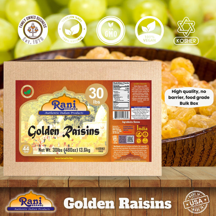 Rani Golden Raisins 480oz (30lbs) 13.6kg Bulk Box ~ All Natural | Gluten Friendly | NON-GMO | Kosher | Vegan | Product of USA