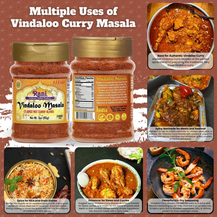 Rani Vindaloo Curry Masala 3oz (85g) PET Jar ~ Salt Free | Vegan | Gluten Friendly| NON-GMO | Kosher | No colors