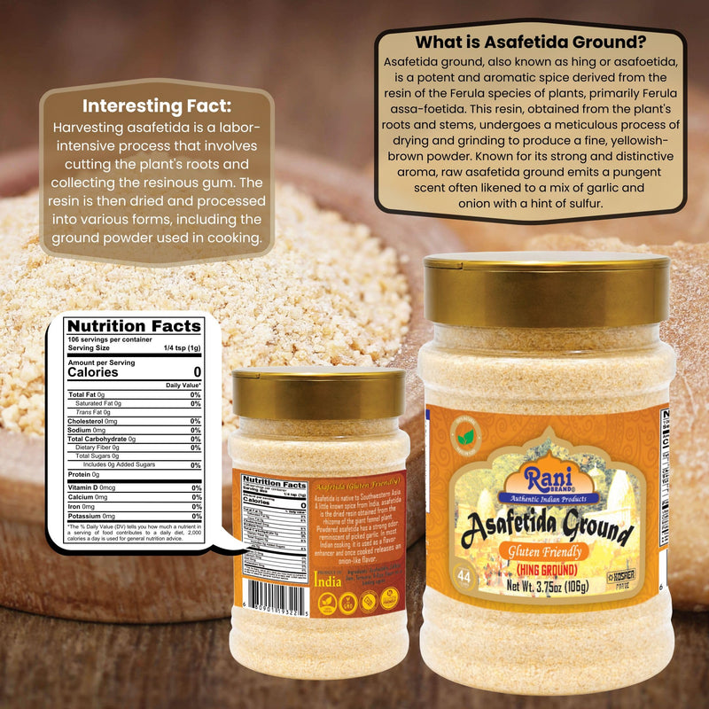 Rani Asafetida (Hing) Ground 3.75oz (106g) Gluten Friendly ~ All Natural | Salt Free | Vegan | Non-GMO| Kosher | Best for Onion Garlic Substitute
