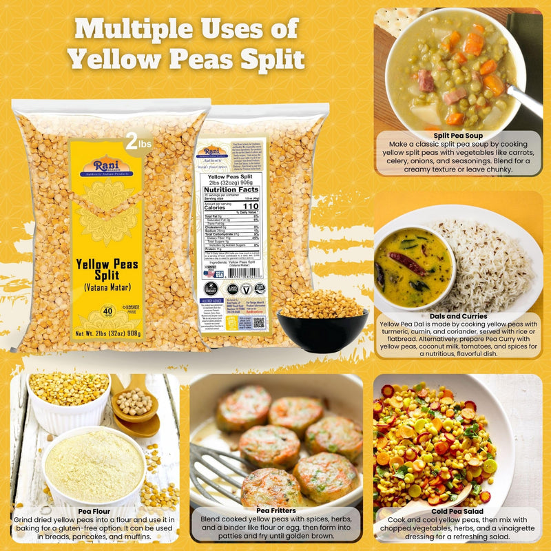 Rani Yellow Peas Split, Dried (Vatana, Matar) 32oz (2lbs) 908g ~ All Natural | Vegan | Gluten Friendly | Kosher | Product of USA