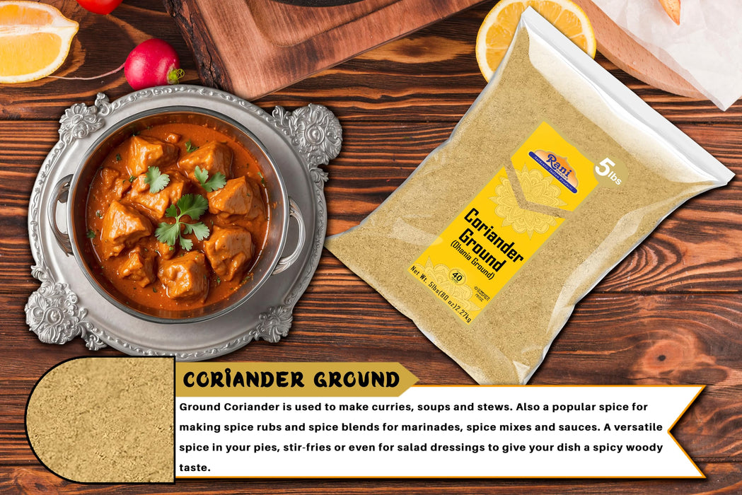 Rani Coriander Ground Powder (Indian Dhania) Spice, 80oz (5lbs) 2.27kg Bulk ~ All Natural, Salt-Free | Vegan | No Colors | Gluten Friendly | NON-GMO | Kosher