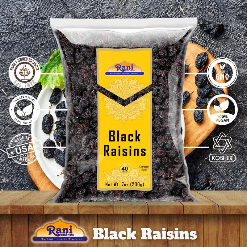 Rani Black Raisins 7oz (200g) ~ All Natural | Gluten Friendly | Non-GMO | Kosher | Vegan | Product of USA