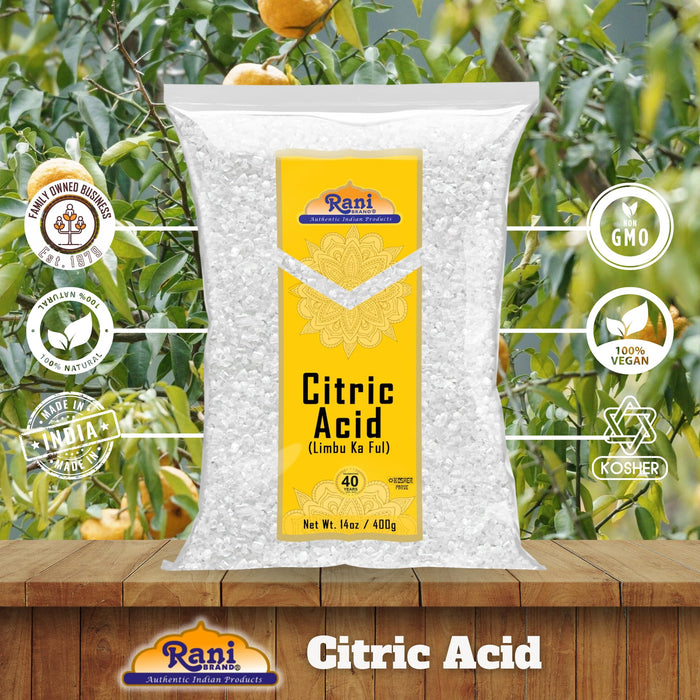 Rani Citric Acid Powder, Food Grade (Limbu Ka Ful) 14oz (400g) ~ Used for Cooking, Bath Bombs, Cleaning | Gluten Friendly | Indian Origin100g) ~ Used for Cooking, Bath Bombs, Cleaning | Gluten Friendly | Indian Origin