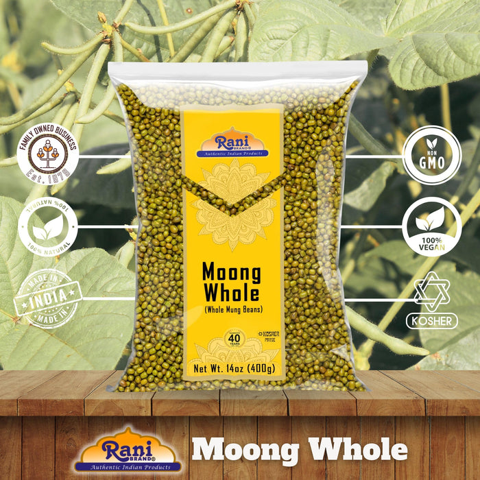 Rani Moong Whole (Ideal for cooking & sprouting, Whole Mung Beans with skin) Lentils Indian 14oz (400g) ~ All Natural | Gluten Friendly | Non-GMO | Kosher | Vegan | Indian Origin