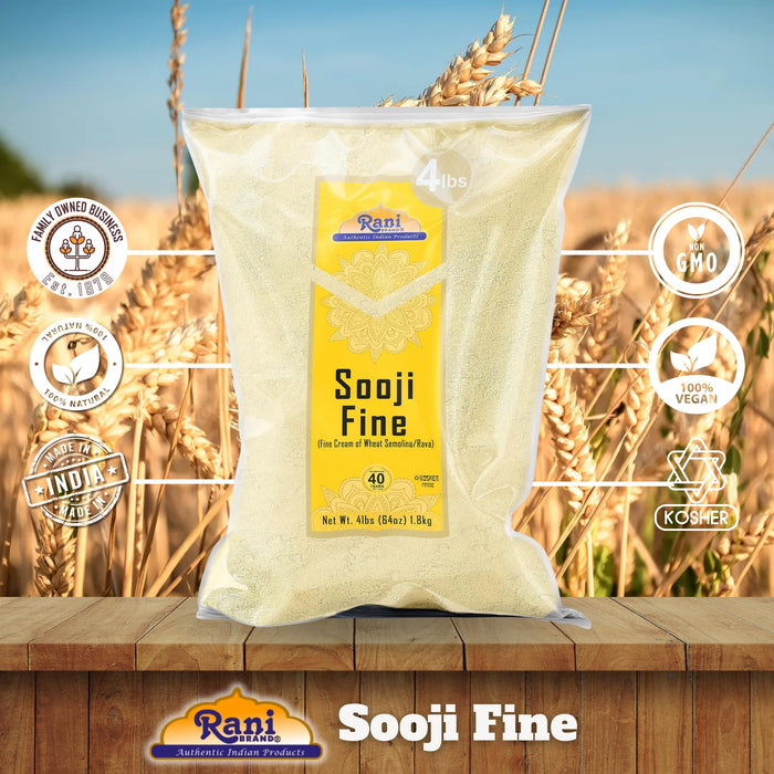 Rani Sooji Fine (Farina, Suji, Rava, Wheat) Flour, 64oz (4lbs) 1.81kg ~ All Natural | Vegan | NON-GMO | Kosher | Indian Origin