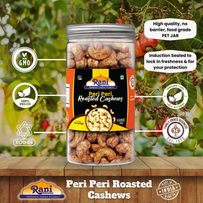 Rani Peri Peri Roasted Cashews 14oz (400g) PET Jar, Non-Fried, Oil Free ~ All Natural | Vegan | Gluten Friendly | NON-GMO | Kosher | Air Roasted, Crunchy & Flavorful