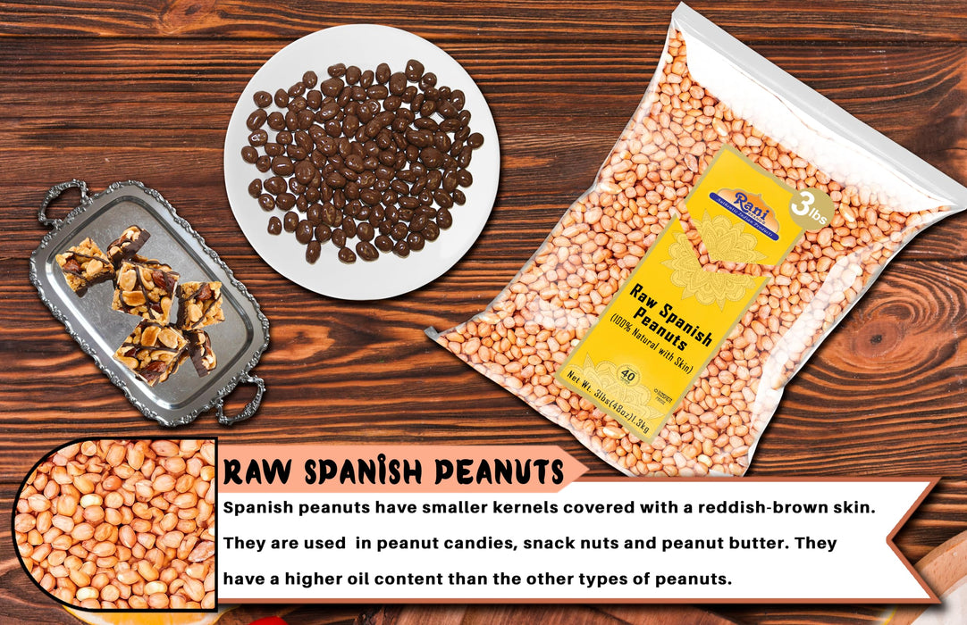 Rani Raw Spanish Peanuts 100% Natural with Skin (uncooked, unsalted) 48oz (3lbs) 1.36kg Bulk ~ Vegan | Gluten Friendly | Fresh Product of USA | Kosher | Red-brown Skin