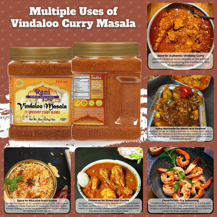 Rani Vindaloo Curry Masala Natural Indian Spice Blend 16oz (1lb) 454g PET Jar ~ Salt Free | Vegan | Gluten Friendly | NON-GMO | Kosher | No colors