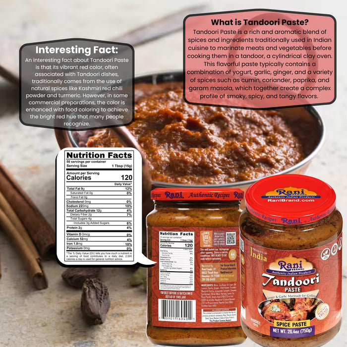 Rani Tandoori Paste (No Colors) 26.5oz (750g) Glass Jar ~ For Tandoori Chicken, Chicken Tikka, Paneer Tikka | All Natural | NON-GMO | Kosher | Vegan | Gluten Free | Indian Origin, Cooking Spice Paste