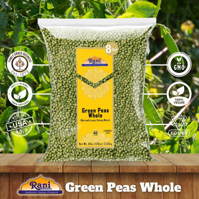 Rani Green Peas Whole, Dried (Marrowfat Peas, Vatana, Matar) 128oz (8lbs) 3.63kg Bulk ~ All Natural | Vegan | Kosher | Gluten Friendly | Product of USA