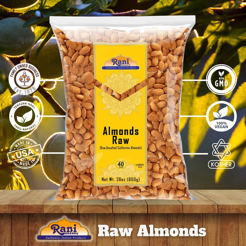 Rani Almonds, Raw Whole With Skin 28oz (800g) ~ All Natural | Vegan | Kosher | Gluten Friendly | Fresh Product of USA ~ California Shelled Almonds