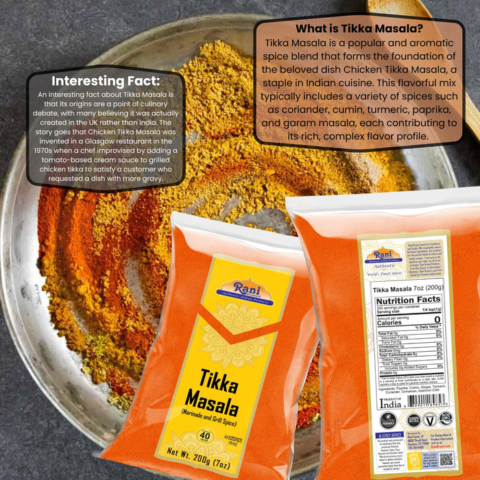 Rani Tikka Masala Indian 7-Spice Blend 7oz (200g) ~ All Natural | Salt-Free | Vegan | No Colors | Gluten Friendly | NON-GMO | Kosher | Indian Origin