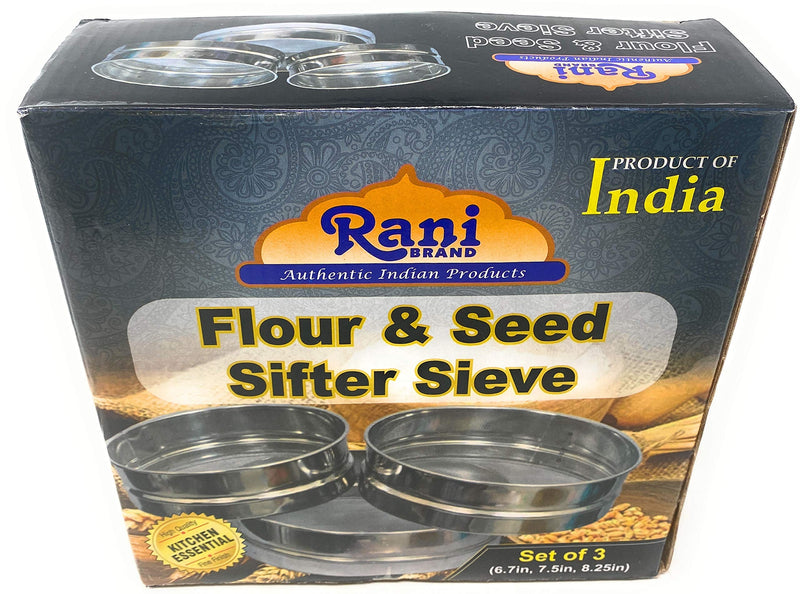 Stainless Steel Sieve ~ Set of 3 ~ for Flours, Seeds, Beans & Lentils - Sizes 6.7", 7.5", 8.25" by Rani Brand