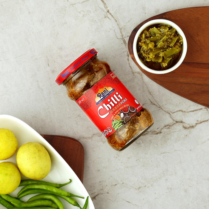 Rani Green Chilli Pickle Hot (Achar, Spicy Indian Relish) 10.5oz (300g)  ~ Glass Jar, Natural | Vegan | Gluten Free | NON-GMO | Kosher | No Colors