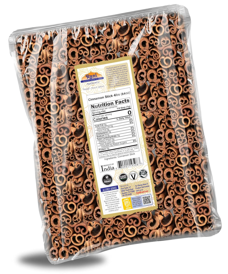 Rani Cinnamon Sticks 64oz (4lbs) 1.81kg ~ 350-400 Sticks 3 Inches in Length Cassia Round ~ All Natural | Vegan | No Color | Gluten Friendly | NON-GMO | Kosher