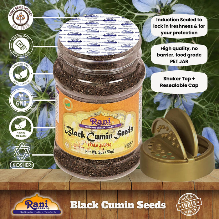 Rani Black Cumin Seeds (Kala Jeera / Bunium Bulbocastanum) 3oz (85g) PET Jar ~ All Natural | Gluten Friendly | NON-GMO | Kosher | Vegan | Indian Origin