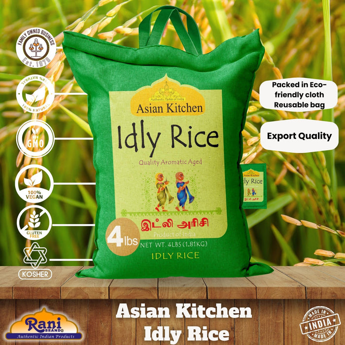 Asian Kitchen Idly (Idli) Rice 4-Pound Bag, 4lbs (1.81kg) Short Grain Rice ~ All Natural | Gluten Friendly | Vegan | Indian Origin | Export Quality