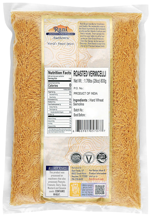 Rani Roasted Vermicelli (Roasted Wheat Noodles) 28oz (1.75lbs) 800g, Pack of 3 ~ All Natural | Vegan | NON-GMO | Indian Origin