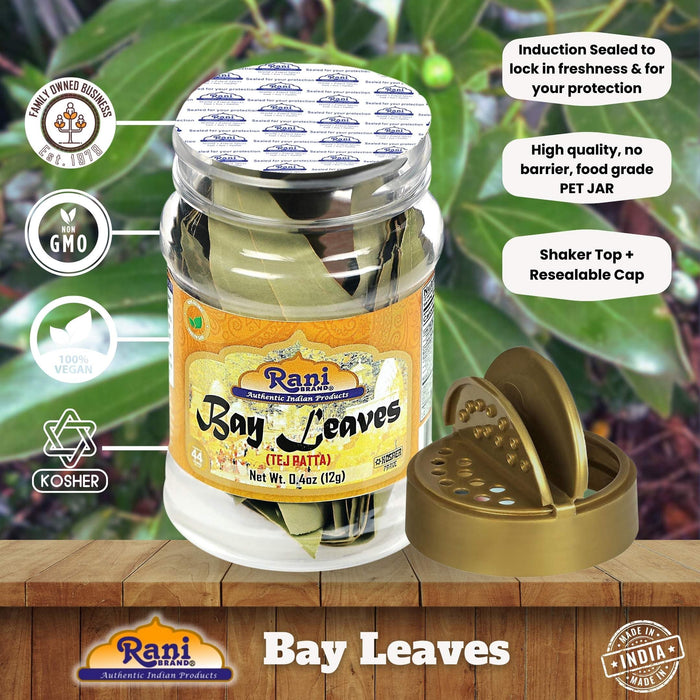 Rani Bay Leaf (Leaves) Whole Spice Hand Selected Extra Large 0.4oz (12g) PET Jar ~ Natural | Gluten Friendly | NON-GMO | Kosher | Vegan