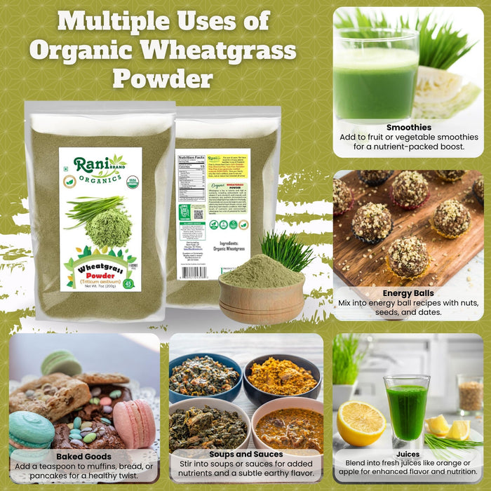 Rani Organic Wheatgrass Powder (Triticum Aestivum) 7oz (200g) ~ All Natural | No Color | Gluten Friendly | Vegan | Non-GMO | Kosher | No Salt or fillers | Indian Origin | USDA Organic Certified