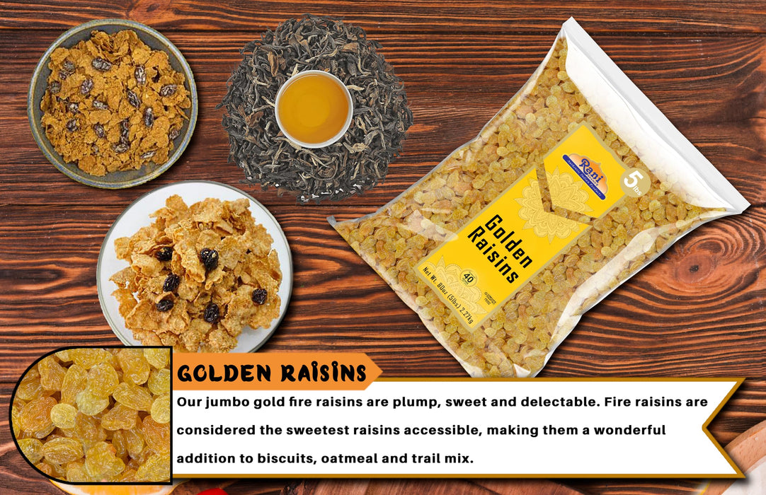 Rani Golden Raisins 80oz (5lbs) 2.27kg Bulk ~ All Natural | Gluten Friendly | NON-GMO | Vegan | Product of USA