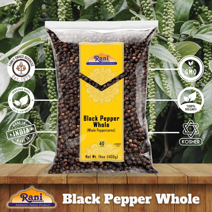 Rani Black Pepper Whole (Peppercorns), MG-1 Grade 14oz (400g) ~ Gluten Friendly | Non-GMO | Kosher | Natural | Perfect size for Grinders!