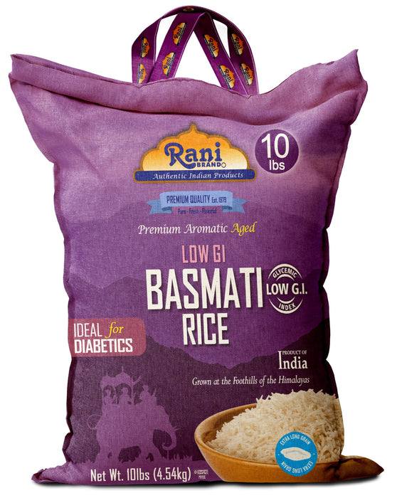 Rani Platinum White Basmati Rice Low GI (Glycemic Index) Extra Long Aged, Ideal for Diabetics, 10lbs (160oz) Pack of 4 Cloth Bag ~ All Natural | Gluten Free | Vegan | Indian Origin | Export Quality