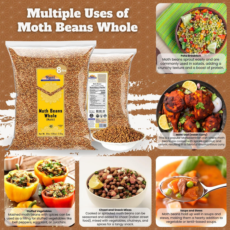 Rani Moth Beans Whole 128oz (8lbs) 3.63kg Bulk ~ All Natural | Gluten Friendly | Non-GMO | Kosher | Vegan | Indian Origin
