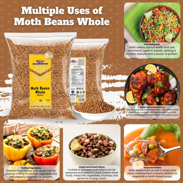 Rani Moth Beans Whole 128oz (8lbs) 3.63kg Bulk ~ All Natural | Gluten Friendly | Non-GMO | Kosher | Vegan | Indian Origin