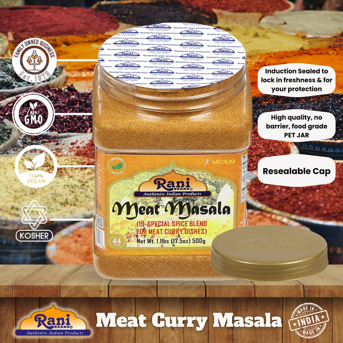 Rani Meat Curry Masala 21-Spice Blend 17.5oz (1.1lbs) 500g PET Jar ~ All Natural | Vegan | No Colors | Gluten Friendly | NON-GMO | Kosher | Indian Origin