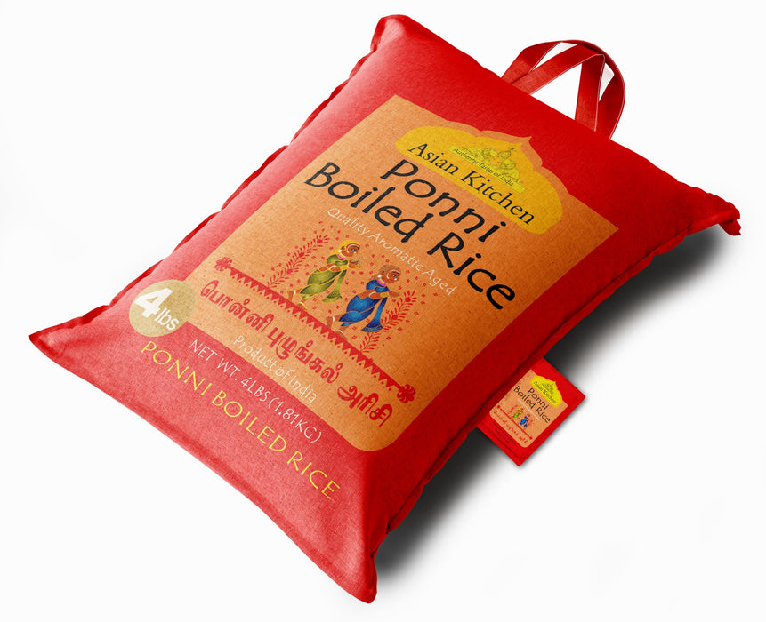 Asian Kitchen Ponni Boiled Rice 4-Pound Bag, 4lbs (1.81kg) Short Grain Par Boiled Rice ~ All Natural | Gluten Friendly | Vegan
