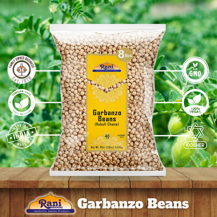 Rani Garbanzo Beans (Kabuli Chana) 128oz (8lbs) 3.63kg Bulk ~ All Natural | Vegan | Gluten Friendly | NON-GMO | Kosher | Indian Origin