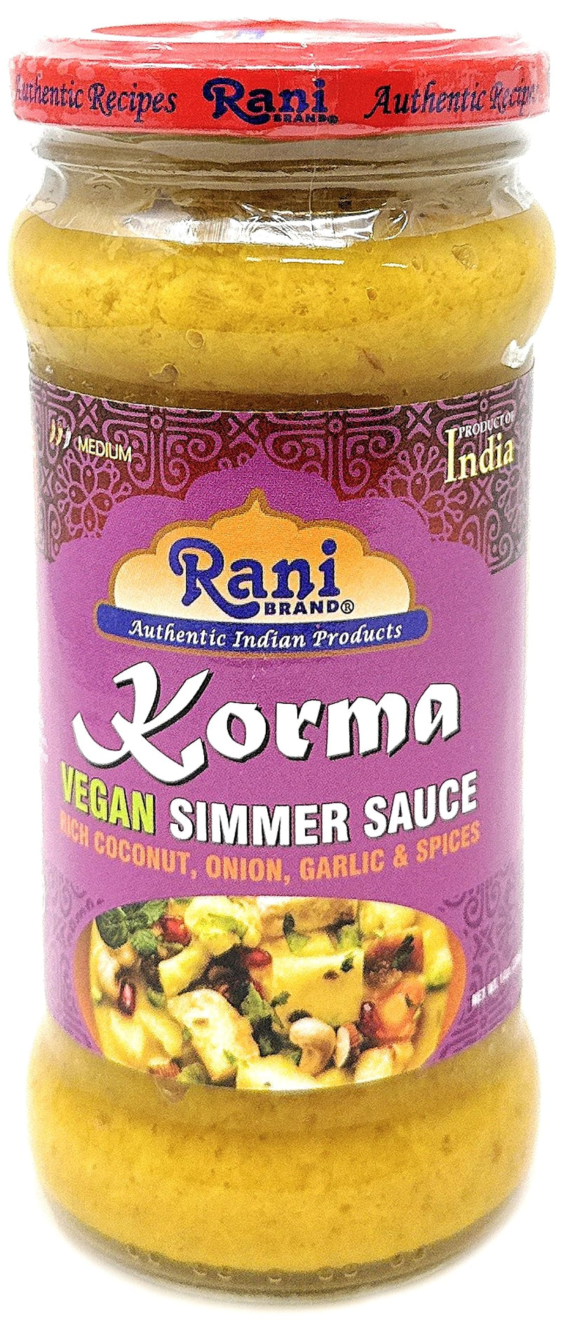 Rani Korma Curry Vegan Simmer Sauce (Rich Coconut, Onion, Garlic & Spices) 14oz (400g) Glass Jar, Pack of 5 +1 FREE ~ Easy to Use | Vegan | No Colors | All Natural | NON-GMO | Gluten Free | Indian Origin