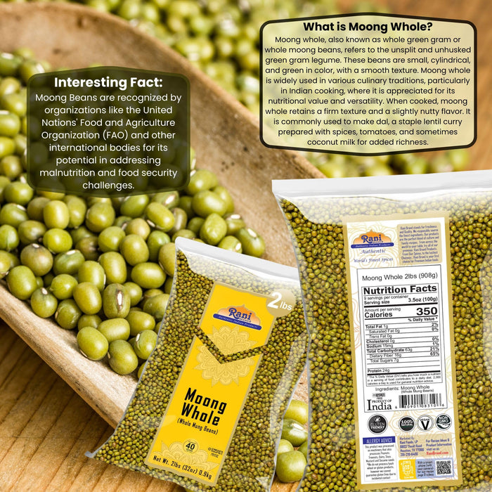 Rani Moong Whole (Ideal for cooking & sprouting, Whole Mung Beans with skin) Lentils Indian 32oz (2lbs) 908g ~ All Natural | Gluten Friendly | Non-GMO | Kosher | Vegan | Indian Origin