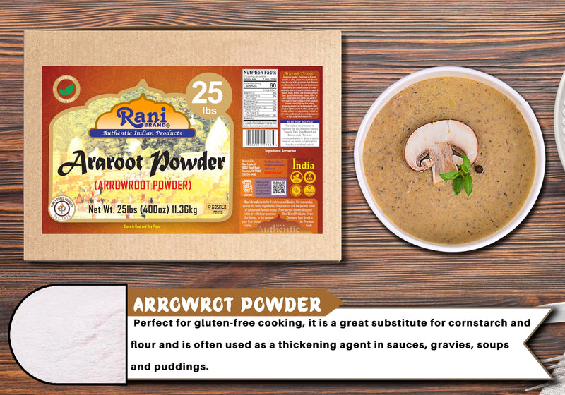 Rani Araroot (Arrowroot) Powder, Starch 400oz (25lbs) 11.36kg Bulk Box ~ All Natural | Gluten Friendly | No Color | Vegan | NON-GMO | Kosher | Indian Origin