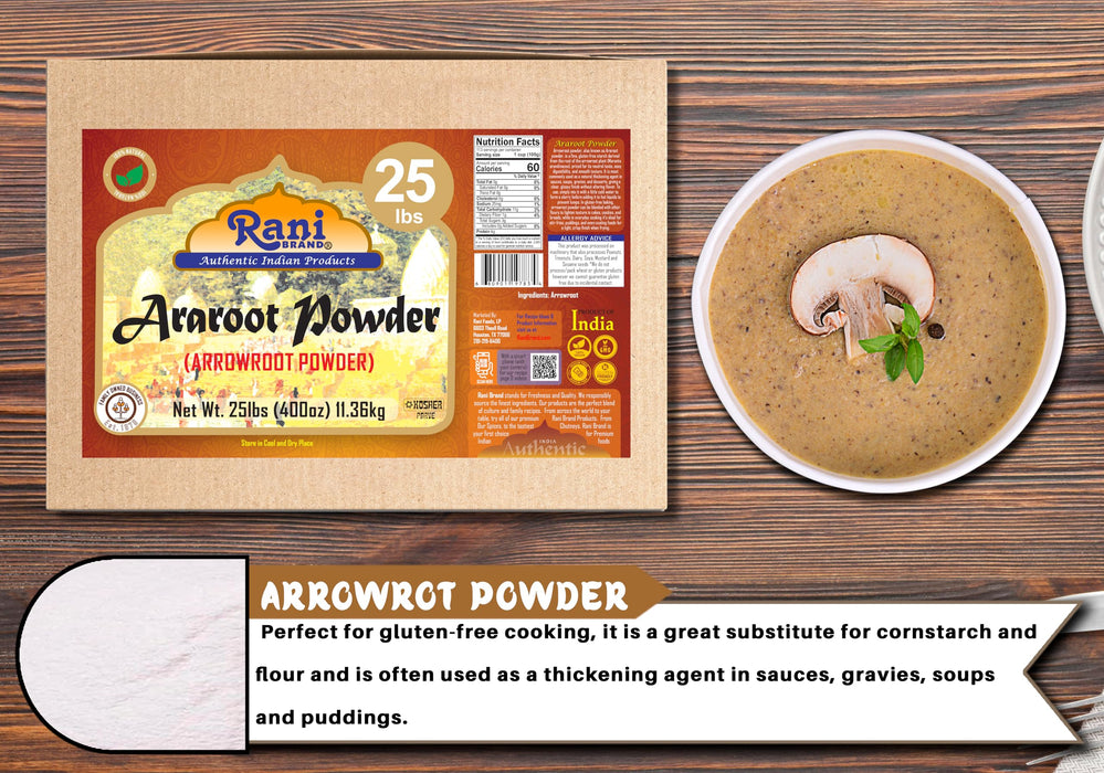 Rani Araroot (Arrowroot) Powder, Starch 400oz (25lbs) 11.36kg Bulk Box ~ All Natural | Gluten Friendly | No Color | Vegan | NON-GMO | Kosher | Indian Origin