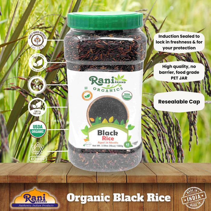 Rani Organic Black Rice Extra Long Aged 56oz (3.5lbs) 1.59kg Bulk PET Jar ~ All Natural | Gluten Friendly | Vegan | Indian Origin | Kosher | Export Quality | USDA Certified Organic