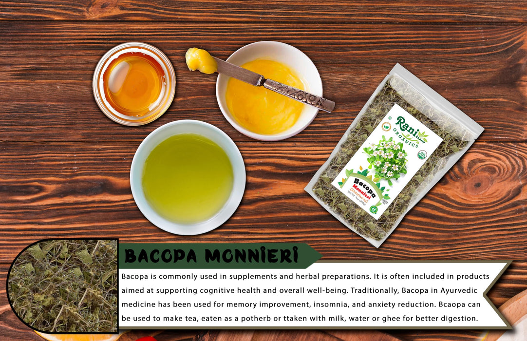 Rani Organic Bacopa Monnieri (Waterhyssop) 7oz (200g) ~ All Natural | No Color | Gluten Friendly | Vegan | Non-GMO | Kosher | No Salt or fillers | Indian Origin | USDA Organic Certified
