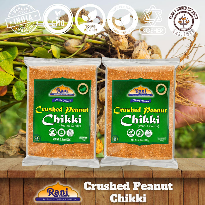 Rani Crushed Peanut Chikki (Brittle Candy) 3.5oz (100g) x Pack of 2 ~ All Natural | Vegan | Kosher | No colors | Gluten Friendly | Indian Origin