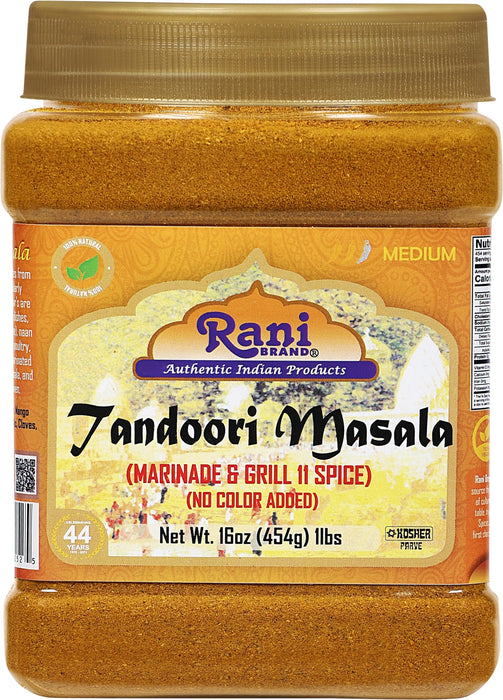 Rani Tandoori Masala (Natural, No Colors Added) Indian 11-Spice Blend 16oz (1lb) 454g PET Jar ~ Salt Free | Vegan | Gluten Friendly | NON-GMO | Kosher | Indian Origin