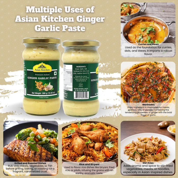 Asian Kitchen Ginger-Garlic Cooking Paste 10.58oz (300g) ~ Vegan | Glass Jar | Gluten Free | NON-GMO | No Colors | Indian Origin