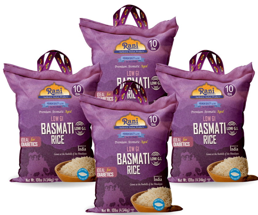 Rani Platinum White Basmati Rice Low GI (Glycemic Index) Extra Long Aged, Ideal for Diabetics, 10lbs (160oz) Pack of 4 Cloth Bag ~ All Natural | Gluten Free | Vegan | Indian Origin | Export Quality