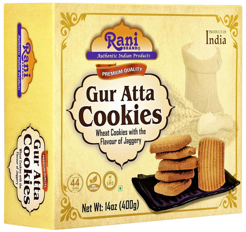 Rani Gur Atta Cookies (Wheat Cookies with the Flavor of Jaggery) 14oz (400g) Pack of 3+1 FREE, Premium Quality Indian Cookies ~ All Natural | Vegan | Non-GMO | Indian Origin