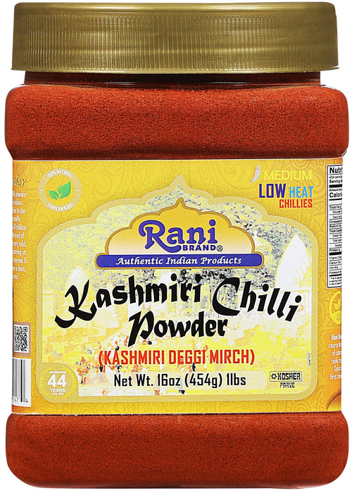 Rani Kashmiri Chilli Powder (Deggi Mirch, Low Heat) Ground Indian Spice 16oz (1lb) 454g PET Jar, Pack of 6 ~ All Natural | Salt-Free | Vegan | No Colors | Gluten Friendly | NON-GMO | Kosher | Indian Origin